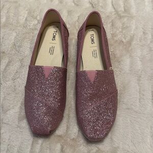 TOMS Alpargata Ballet Flat Pink Glitter Slip-On Flats